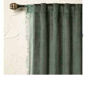 (1 panel) 54W x95L Opalhouse Jungalow teal velvet macrame curtain.